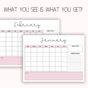 Monthly Calendar , Pink Monthly Calendar, Monthly Planner Printable, Monthly Calendar 2022 ...