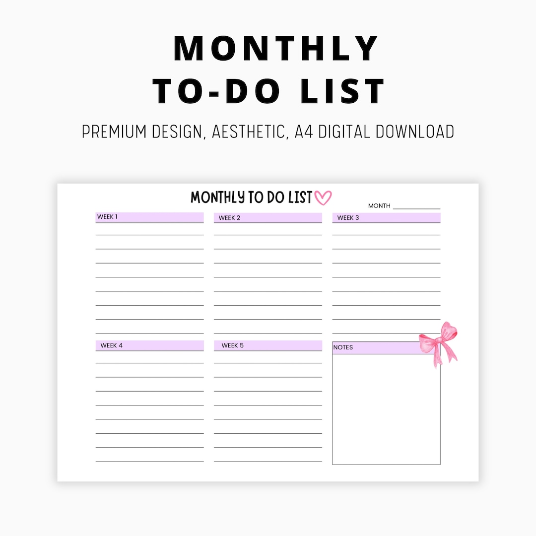 Monthly to Do List Template, Simple Daily to Do List Minimal, Gtd ...