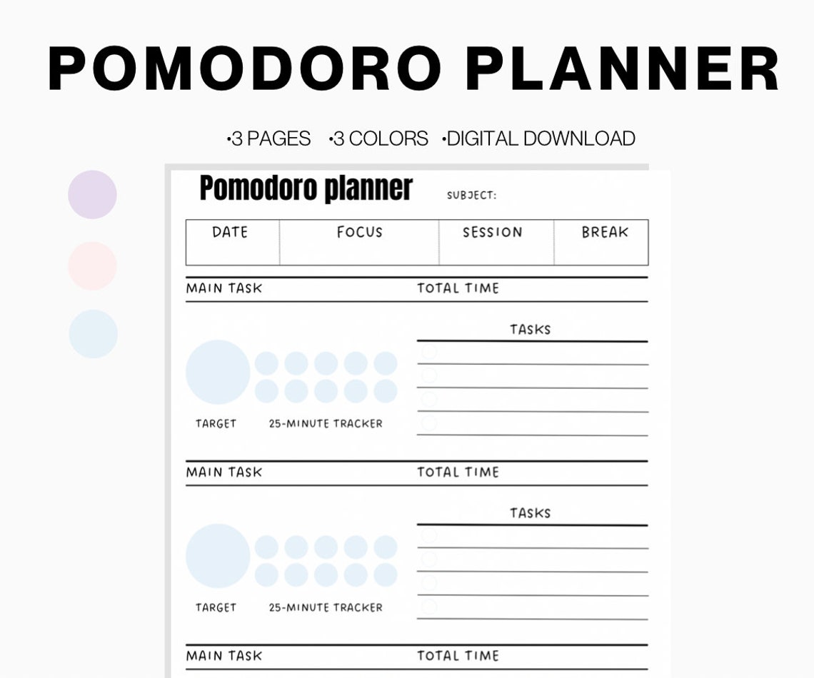 Pomodoro Planner Printable, Pomodoro Technique Planner, Pomodoro Timer ...