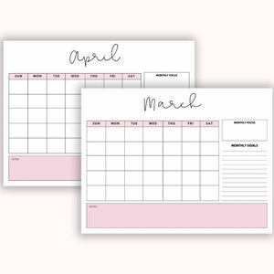 Monthly Calendar , Pink Monthly Calendar, Monthly Planner Printable, Monthly Calendar 2022 ...