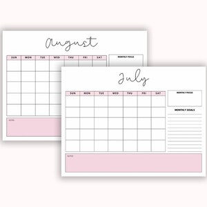 Monthly Calendar , Pink Monthly Calendar, Monthly Planner Printable, Monthly Calendar 2022 ...