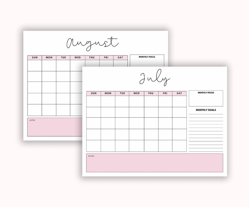 Monthly Calendar , Pink Monthly Calendar, Monthly Planner Printable, Monthly Calendar 2022 ...