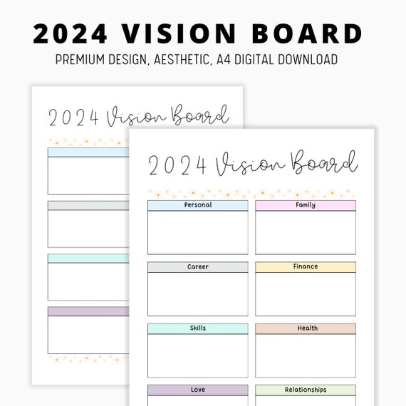 Digital Vision Board Template, 2024 Vision Board, Goal Planner, Goal  Setting, Printable Vision Board, Manifestation Kit, Law of Attraction 