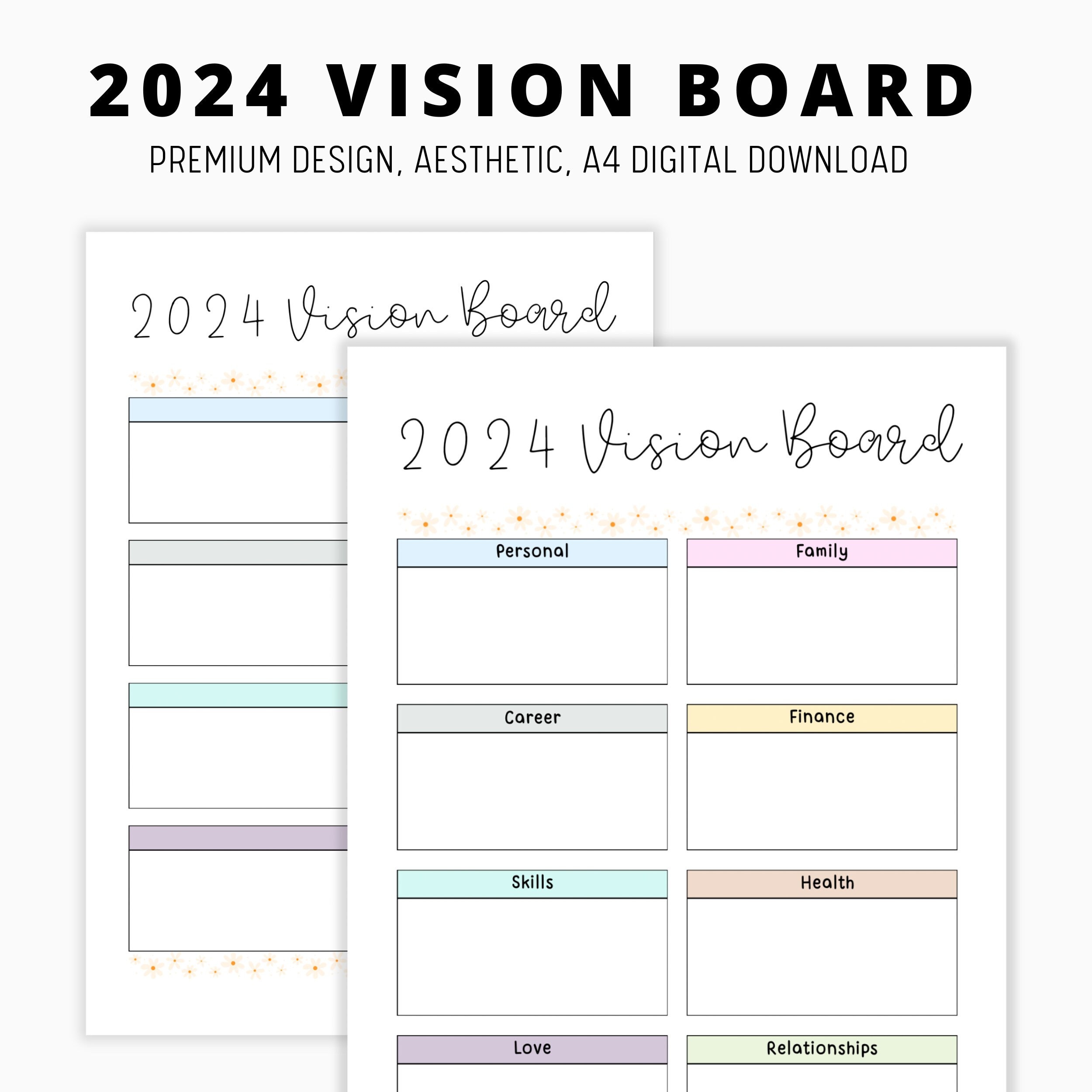 Printable Vision Board, Vision Board Template, 2024 Dream Life Planner,  Goal Setting Vision Board, Manifesting Kit, Manifesting Board PDF A4 