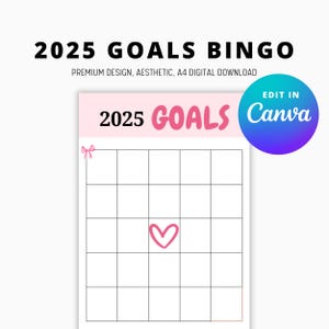 Carte de bingo 2025, modèle de toile modifiable Objectifs 2025, tableau de visualisation, modèle de définition d'objectifs, kit de manifestation, feuille de bingo, résolutions du nouvel an