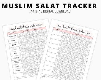 Traqueur de Salah, traqueur d'habitudes musulmanes, prières musulmanes, tableau de salah, traqueur islamique, planificateur de salah, journal islamique, planificateur musulman