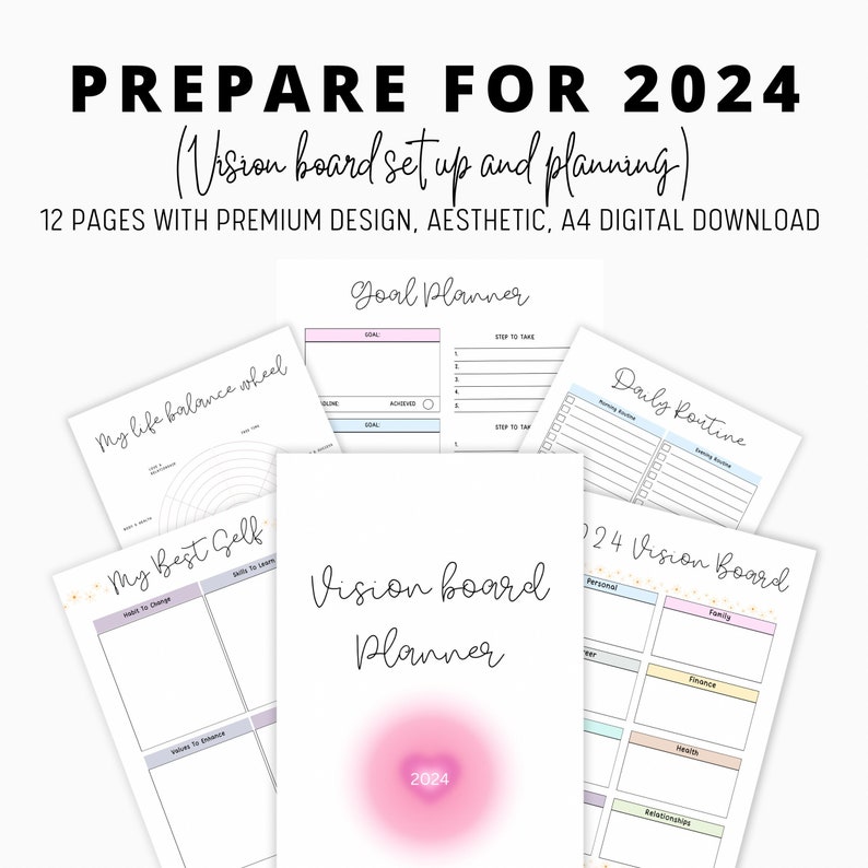 2024 goals, Printable vision board, 2024 dream life plans, life reset planner,self discovery plan, manifesting kit, manifesting board PDF image 1