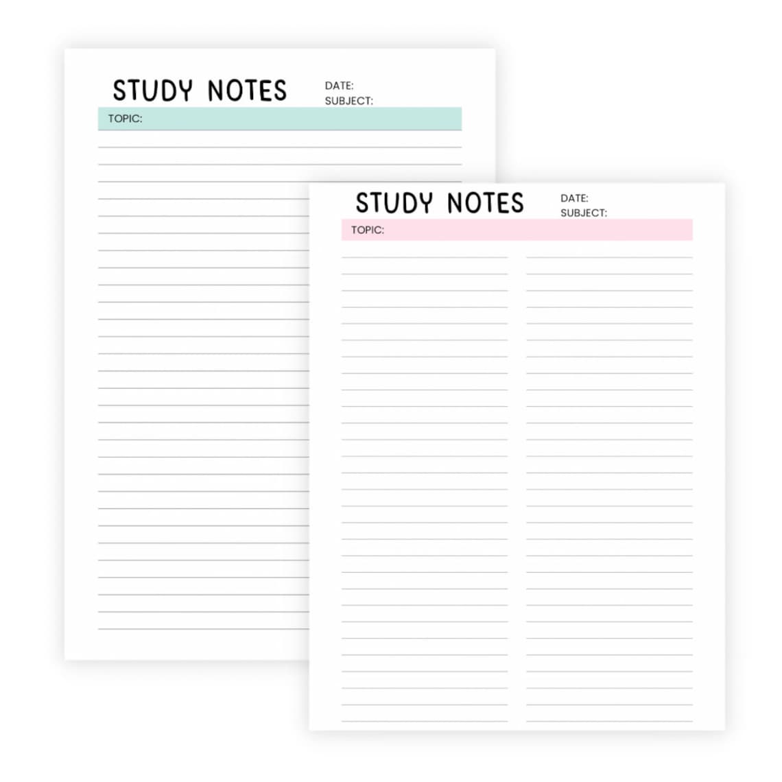 Study Notes Template, Printable Study Notes, Study Planner, Aesthetic