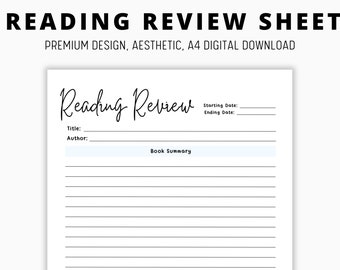 Book review template, reading journal printable, book summary, reading tracker, book club template, aesthetic Booktok review template