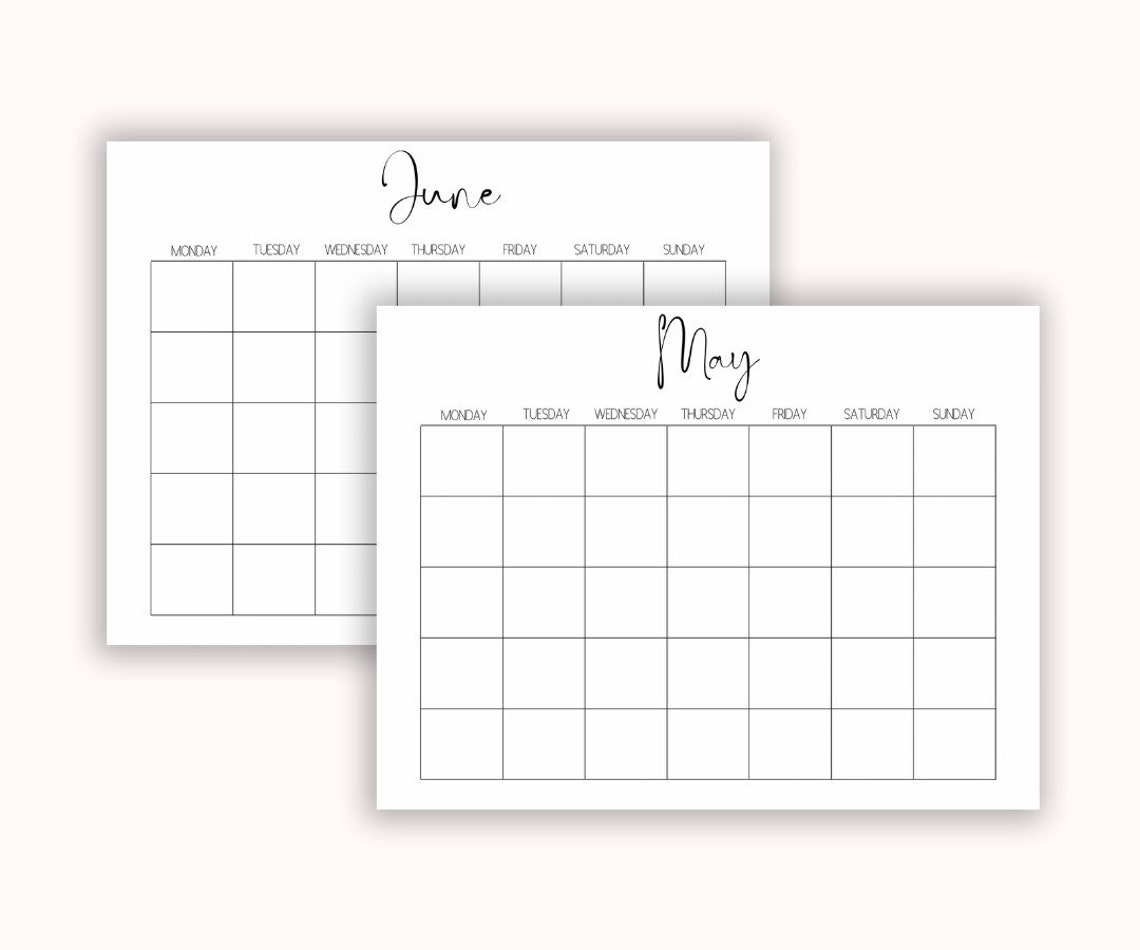 Blank Monthly Calendar Monthly Planner Monthly Calendar - Etsy