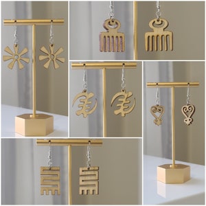 Small Wood Adinkra Earrings - Natural finish