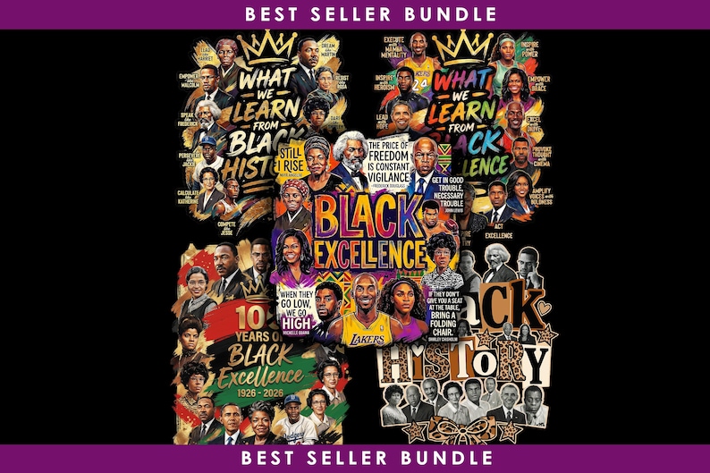 May include: A vibrant graphic design featuring portraits of historical figures and the text "Black Excellence." The design includes the phrases "What We Learn From Black History" and "10 Years of Black Excellence 1926-2026."