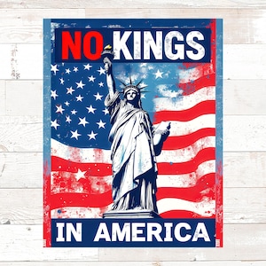 Cartaz de Protesto "Sem Reis na América" | Cartaz Anti-Trump para Imprimir | Download Digital para Março | Cartaz Patriótico de Manifestação Pró-Democracia