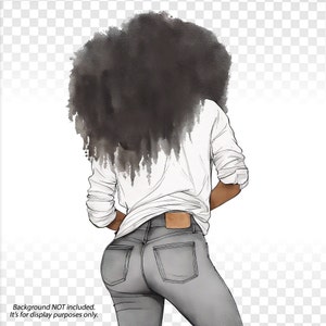 Curvy Black Woman with Afro PNG File, African American Woman for Tumblers, T-Shirt, Mug, Digital Art Illustration Printable