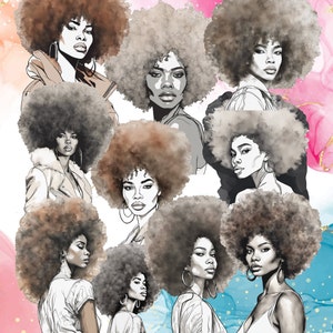 Black Afro Woman PNG Clipart Bundle