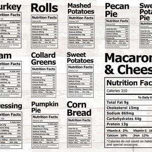 15 Thanksgiving Nutrition Food Facts Bundle Black Thanksgiving Shirt Holiday Christmas Party Family Shirt design svg png