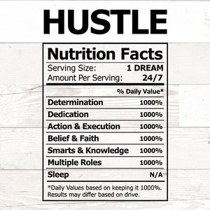 Svg Hustle Nutritional Facts Png,Dxf, Silhouette, Cricut, Nutrition Label Boss Babe svg, Mom life svg, boss svg, entrepreneur svg, grind svg