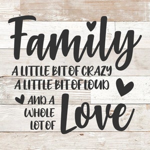 Familie A Little Bit Of Crazy A Little Bit Of Loud & A Whole Lot of Love, Familie svg, Bauernhaus Zuhause Holzschild mit der Aufschrift svg dfx png Design