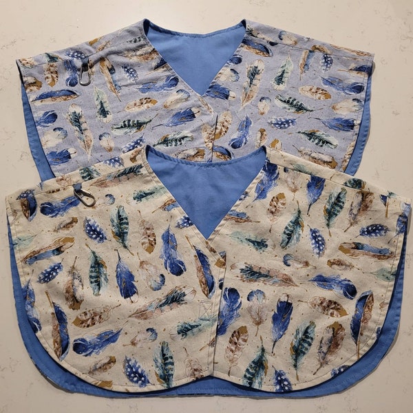 Poop Poncho for Pet Bird or Parrot - Feather Fabric, Blue Hues- Shoulder Apron