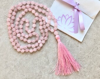 Rose Quartz Knotted 108 Bead MALA - Crystal Necklace - Japamala - Beaded Jewellery