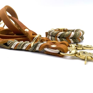 Leather collar and leash in a set or individually “Cognac Khaki”