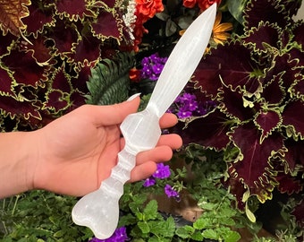 Selenite Sword XL with Heart Shape Handle | HANDMADE  ~ 10-11 inches