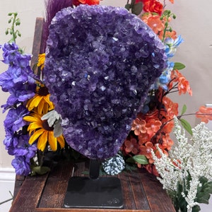 Flash Sale!!** HUGE 14 lb Amethyst Druze Polished Crystal Cluster on Metal Stand | Perfect Shape & Stunning Crystals Museum Quality AMS9
