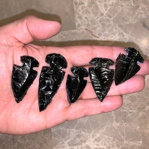 Beautiful Five (5) Black Obsidian Arrow Heads Free S&H