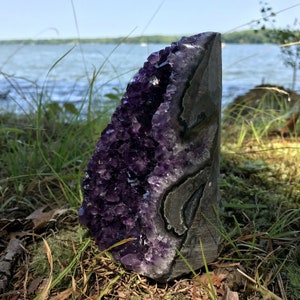 Flash Sale!!** Beautiful POLISHED EXTRA Large Polished Amethyst Natural Geode Druze Crystal Cluster Cut Base (1.8-2.2 lb) Best Seller