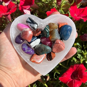 Flash Sale!!** Very Nice Selenite Heart Bowl with BONUS Polished Stones! Free S&H