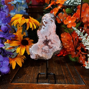 Flash Sale!!** Gorgeous PINK Amethyst Geode Druze Crystal Cluster Geode (~ 0.5 lb) on METAL STAND Specimen Free S&H