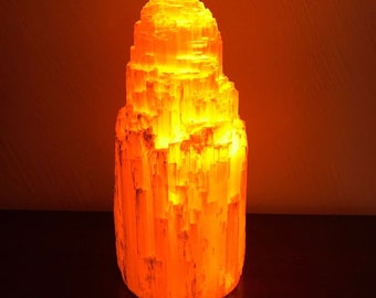 8” Large Selenite Crystal Skyscraper Lamp w/ Cord & Bulb