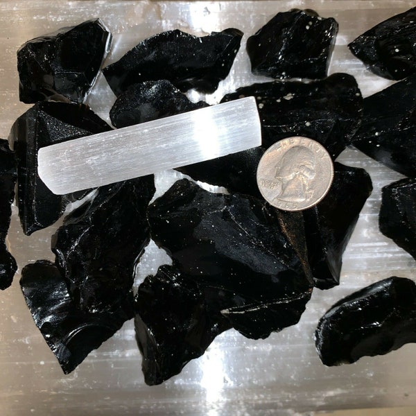 Flash Sale!!** BLACK OBSIDIAN, charged 1000 carat lot + a free selenite charging stick Free S&H