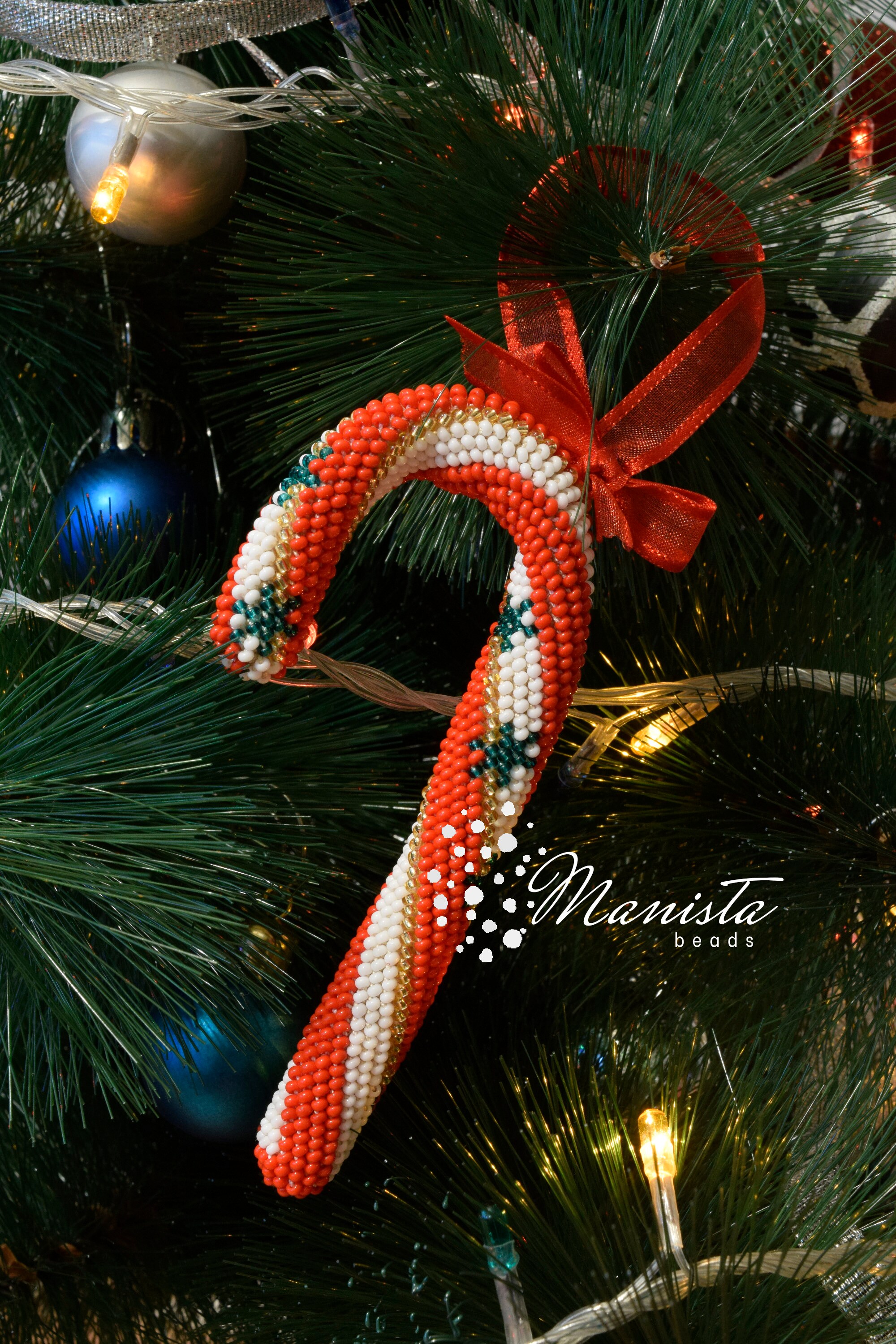 Candy Cane - Beaded Christmas Ornament - Digital Crochet PATTERN - #022 ...