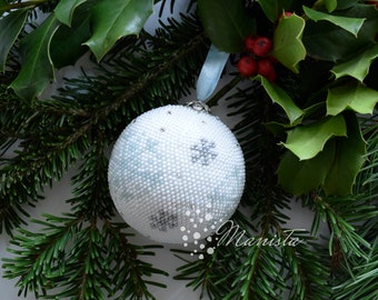 Snowflake - Beaded crochet Christmas ball ornament - PDF PATTERN - #025