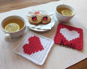 Drink coaster crochet pattern, heart pattern - Sweet moments