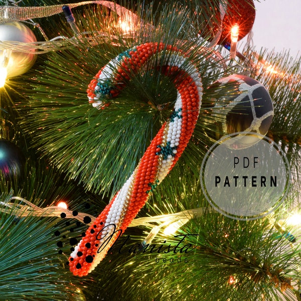 Candy Cane - Beaded Christmas ornament - Digital crochet PATTERN - #022