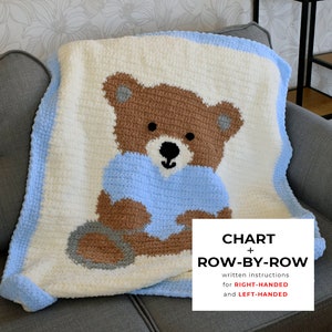 Baby blanket crochet PATTERN with a teddy bear - Digital crochet pattern - Teddy Love