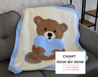 Baby blanket crochet PATTERN with a teddy bear - Digital crochet pattern - Teddy Love