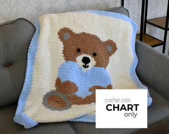 Baby blanket crochet CHART with a teddy bear - Digital crochet pattern - Teddy Love