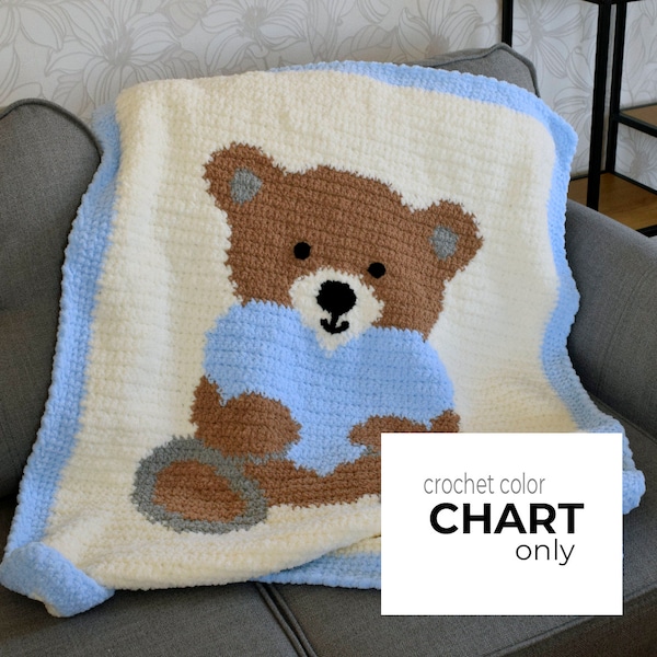 Baby blanket crochet CHART with a teddy bear - Digital crochet pattern - Teddy Love