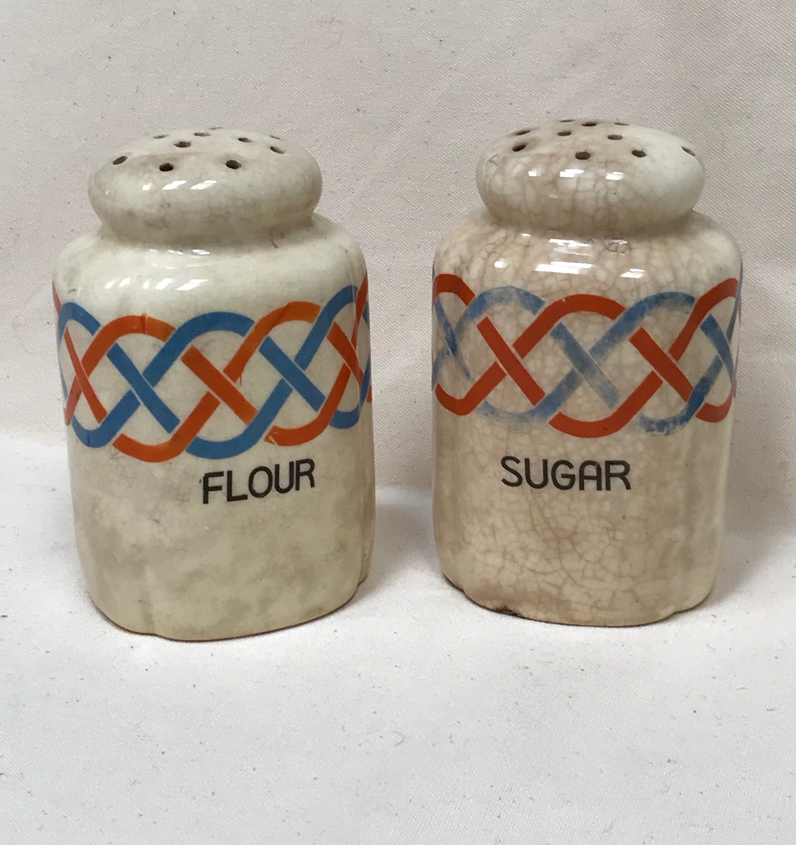 Vintage Hand Painted Ceramic Flour and Sugar Shakers Etsy