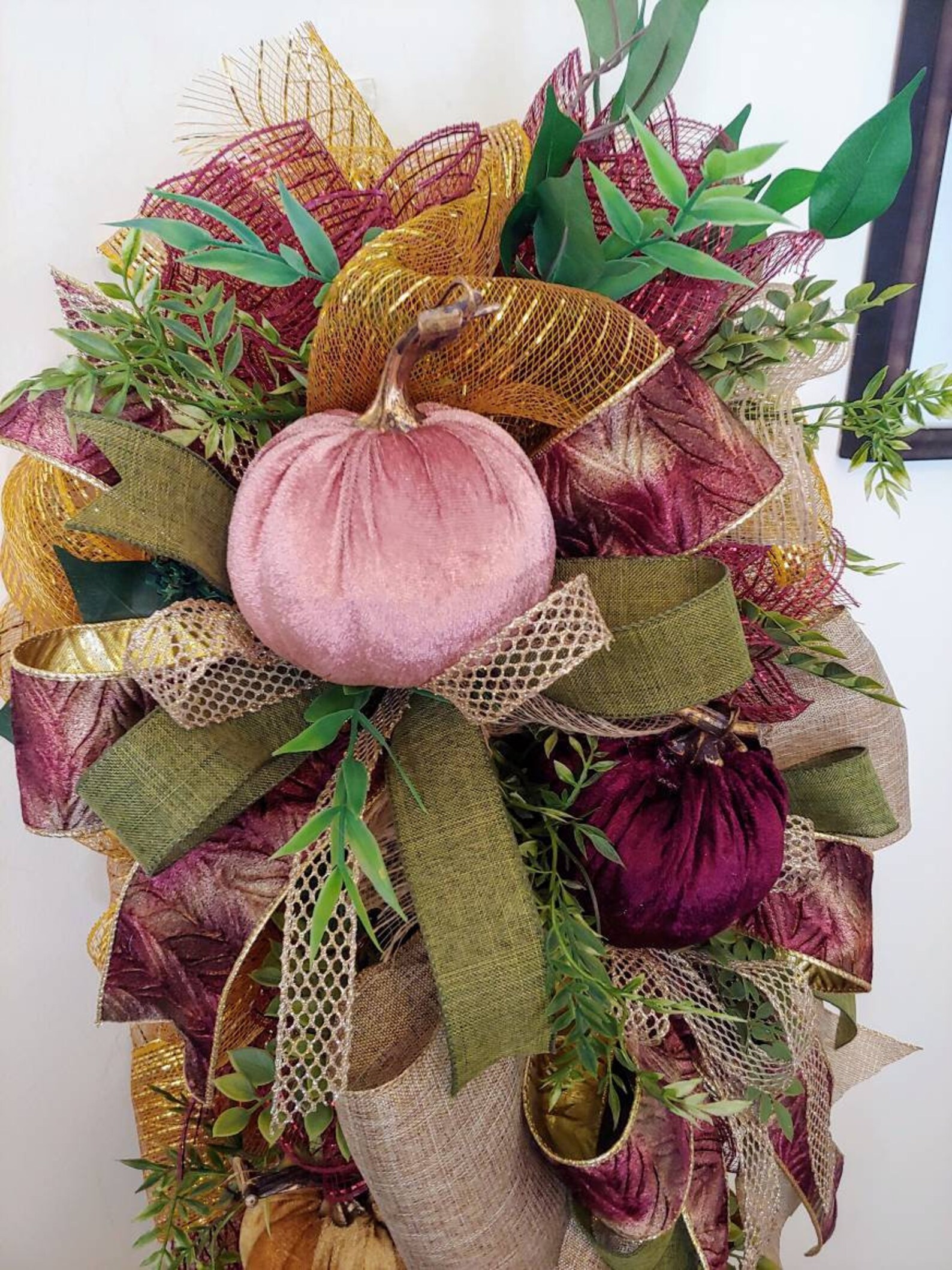Fall Wreath Fall Garland velvet pumpkins pumpkin wreath Etsy