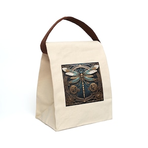 Bolsa de almuerzo de lona Steampunk Dragonfly: bolsa ecológica para el trabajo y la escuela, ideal para picnic y como regalo para amantes de la naturaleza.