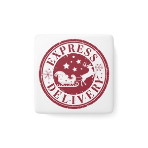 Santa&#39;s Christmas Porcelain Magnet, Unique Home Decor, Kitchen Magnet, Gift for Her, Vintage Art Square Magnet
