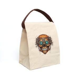 Bolsa de almuerzo con calavera steampunk: bolsa reutilizable y ecológica con cierre enrollable para la escuela, el trabajo y picnics. Un regalo gastronómico único.