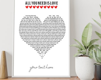 All you need is love beatles lyrics heart print A4 PRINT ONLY unframed personalised