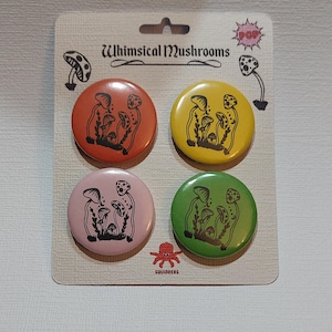 Whimsical Mushrooms Pop Set Of 4 32mm Badges