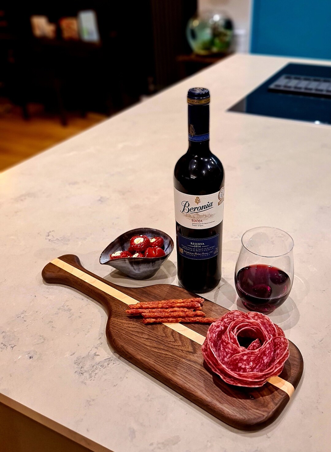 Handmade Walnut Charcuterie Board, Maple Inlay – Modern Serving Board ...
