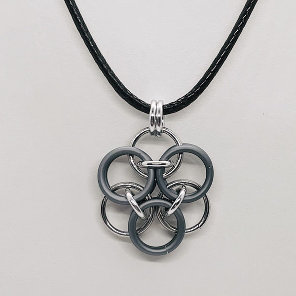 Celtic Helm Flower Chain Mail Necklace Silver with Matte Color